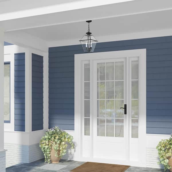 Ainsworth 18.5 in. 3-Light Black Dimmble Outdoor Pendant Light with Clear Beveled Glass and No Bulbs Included