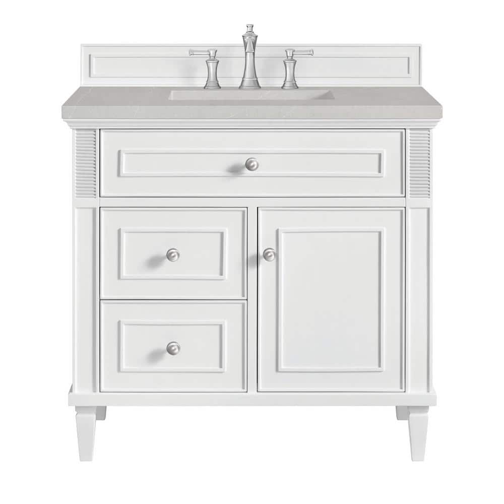 Lorelai 36.0 in. W x 23.5 in. D x 34.06 in. H Single Sink Bathroom Vanity in Bright White w/ Eternal Serena Quartz Top -  James Martin Vanities, 424-V36-BW-3ESR