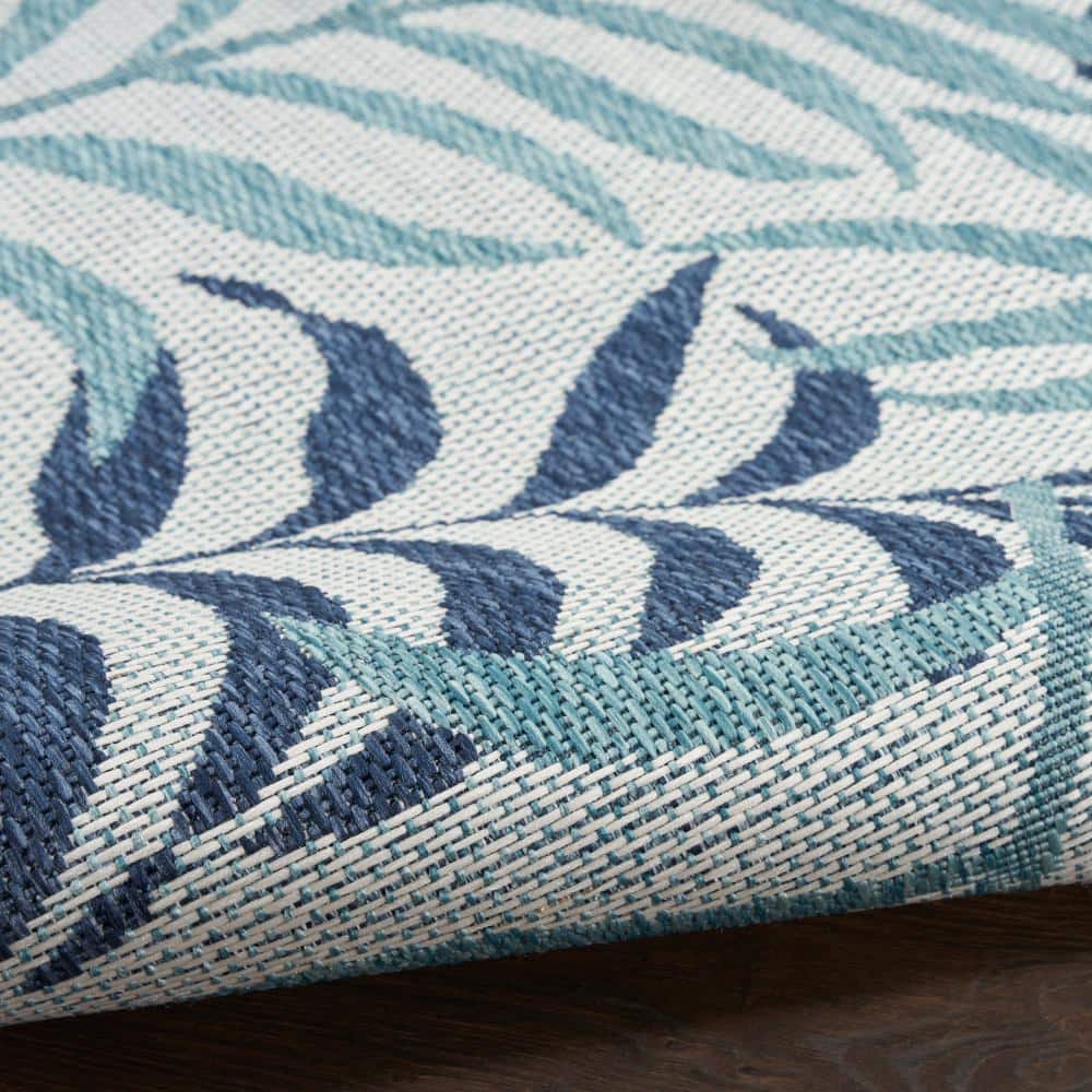 Blue and White Rectangular Synthetic Tropical Outdoor Rug 3' x 5'