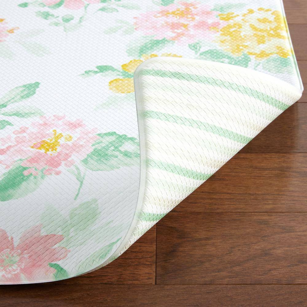 Petal Pink and Yellow Floral PVC Kitchen Mat, 20" x 30"