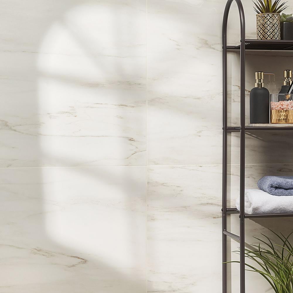 Saroshi Large White Polished Marble Look Porcelain Tile