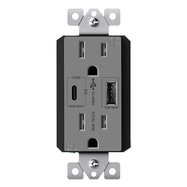 Grey Finish USB + Type C + 6Amp Combined Socket-Switch