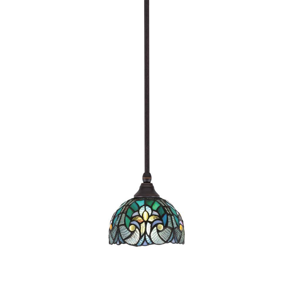 Sparta 100-Watt 1-Light Dark Granite Shaded Pendant Light with Cypress Art 