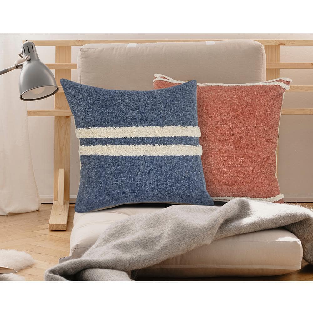 Dusty Blue and White Tufted Stripe Square Throw Pillow, 20" x 20"