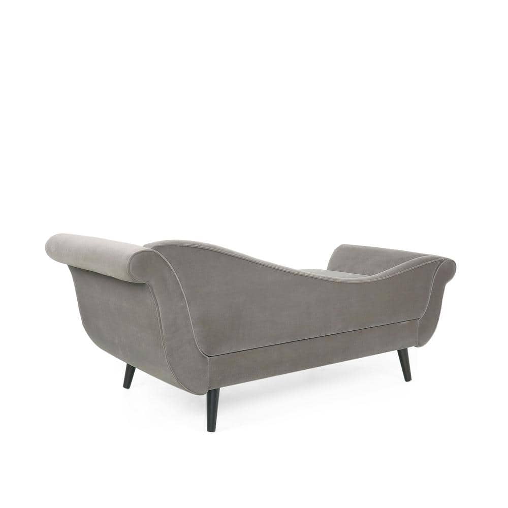 Taupe Velvet Chaise Lounge with Flared Arms