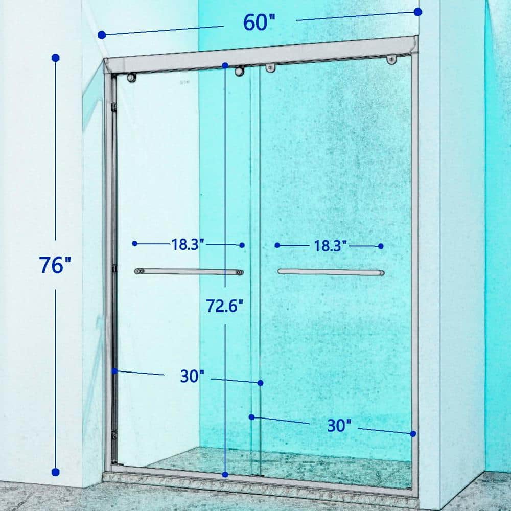 60" Chrome Frameless Double Sliding Shower Door with Clear Glass