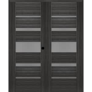 Kina 64 in. x 80 in. Left Hand Active 5-Lite Gray Oak Wood Composite Double Prehung Interior Door