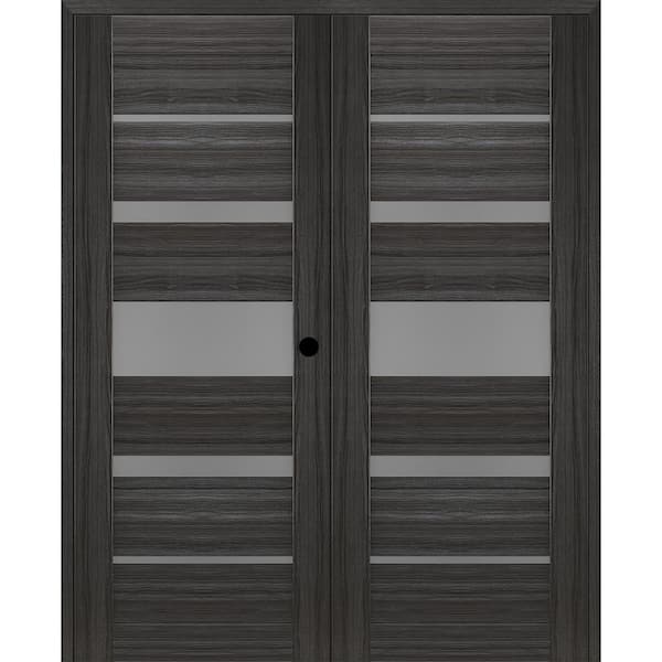 Belldinni Kina 64 in. x 80 in. Left Hand Active 5-Lite Gray Oak Wood Composite Double Prehung Interior Door