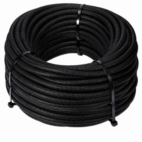 1/4 in. x 200 ft. Black Split Wire Loom Tubing, Flexible Polyethylene Cable Sleeve for Wire Protection