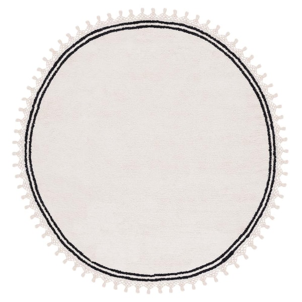 SAFAVIEH Easy Care Ivory 6 ft. x 6 ft. Machine Washable Border Solid Color Round Area Rug