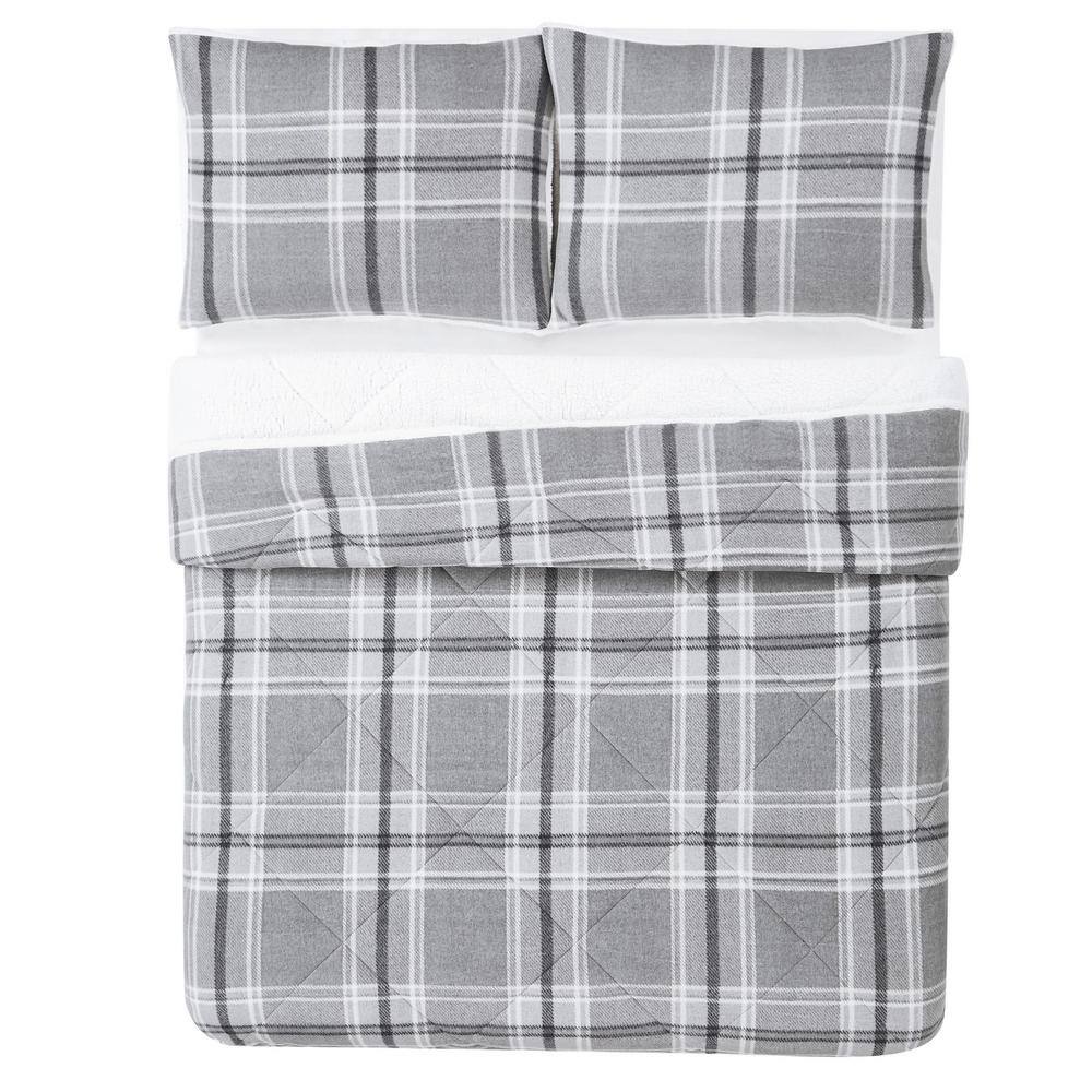 Gray Plaid Full Down Alternative Microfiber Comforter Set