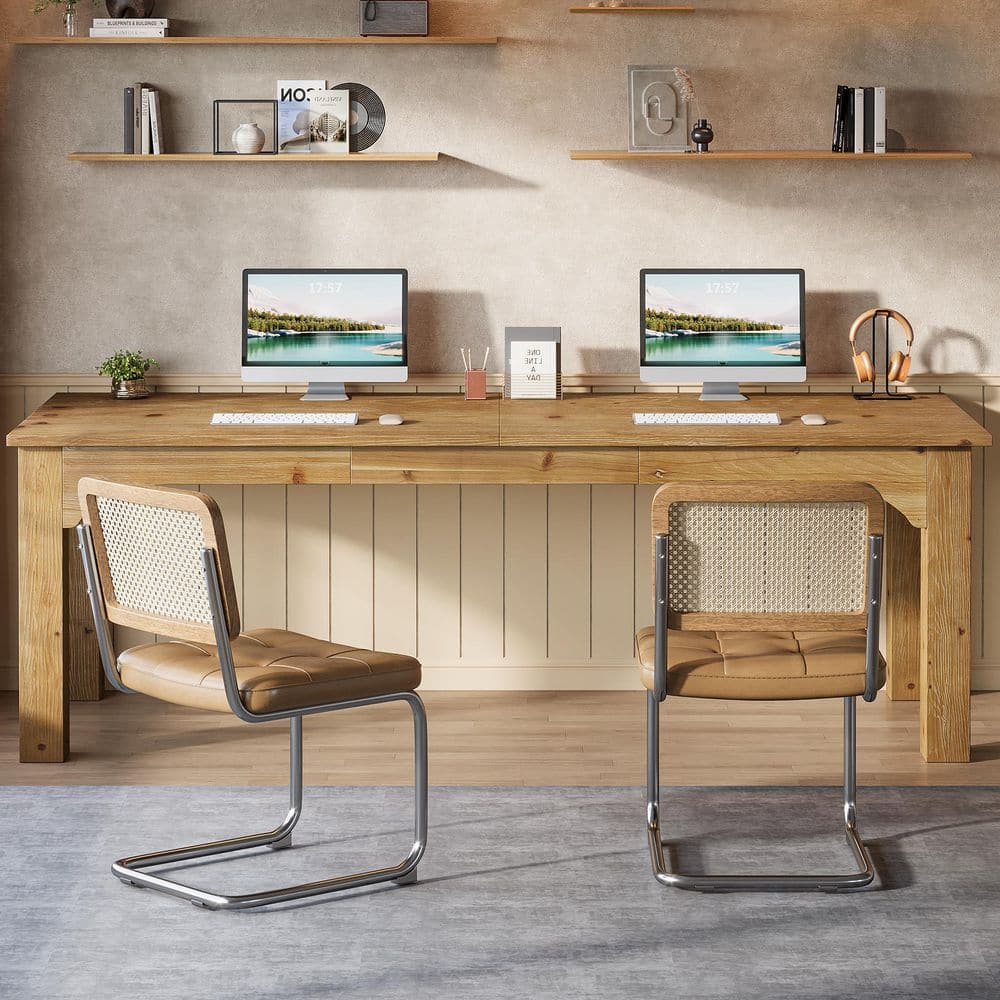 BYBLIGHT 79 in. Extra Long Rectangle Solid Wood Computer Desk