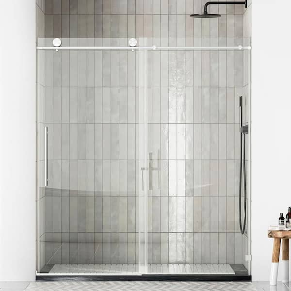 Classic 56-60 in. W x 76. H Frameless Sliding Shower Door in Brushed Nickel with 5/16 ANSI Thick Tempered Glass