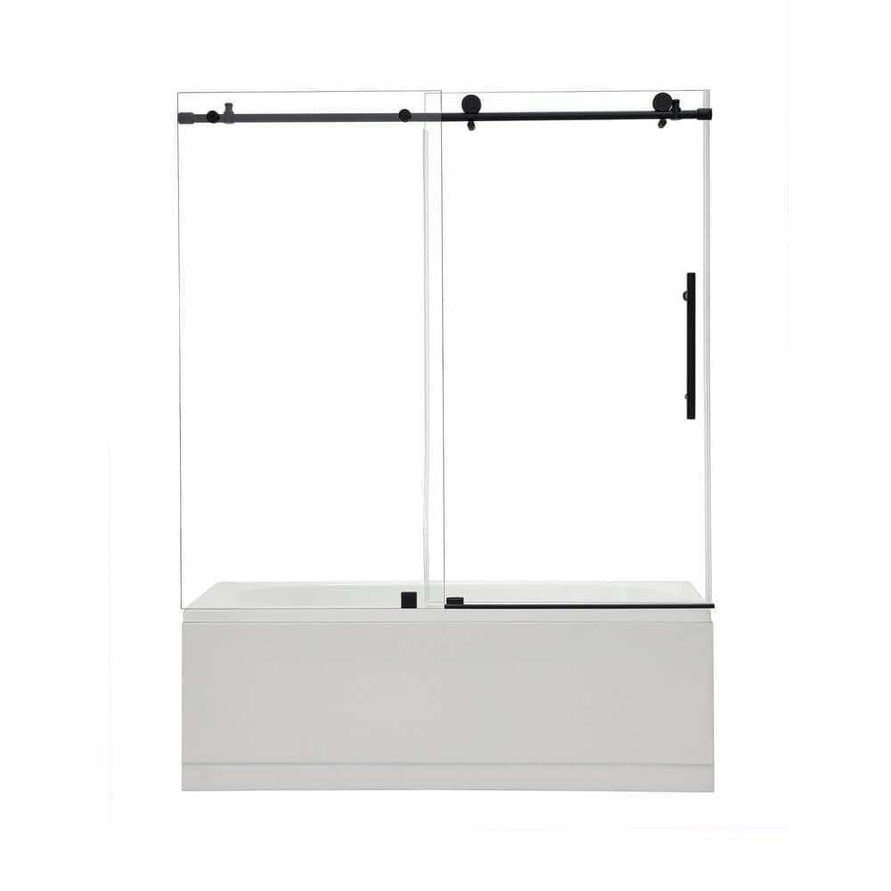 Matte Black Frameless Sliding Tub Door with Clear Glass