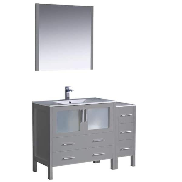 Fresca Torino 48 in. Bath Vanity in Gray with Ceramic Vanity Top in White with White Basin with Side Cabinet and Mirror