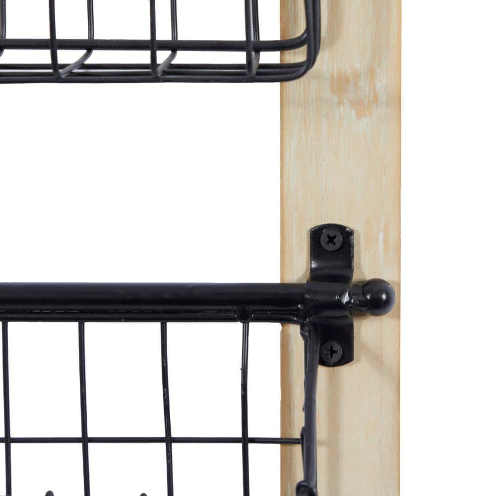 Industrial Black Metal and Wood 2-Tier Wall-Mounted Basket