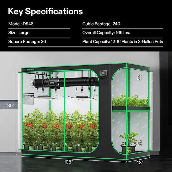VIVOSUN 2-in-1 9 ft. x 4 ft. Mylar Reflective Grow Tent for Indoor Hydroponic Growing System