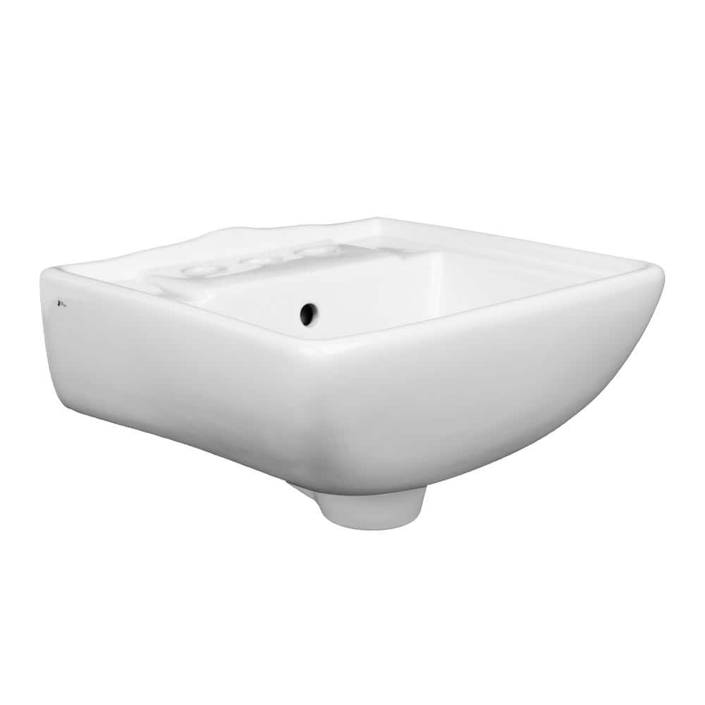 White Ceramic Wall-Mount Square Bathroom Sink with Overflow