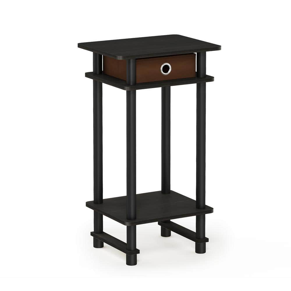 Espresso Wood and Metal Square End Table with Storage