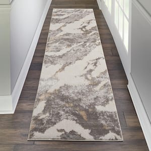 Silky Textures Brown/Ivory 2 ft. x 8 ft. Abstract Contemporary Runner Area Rug