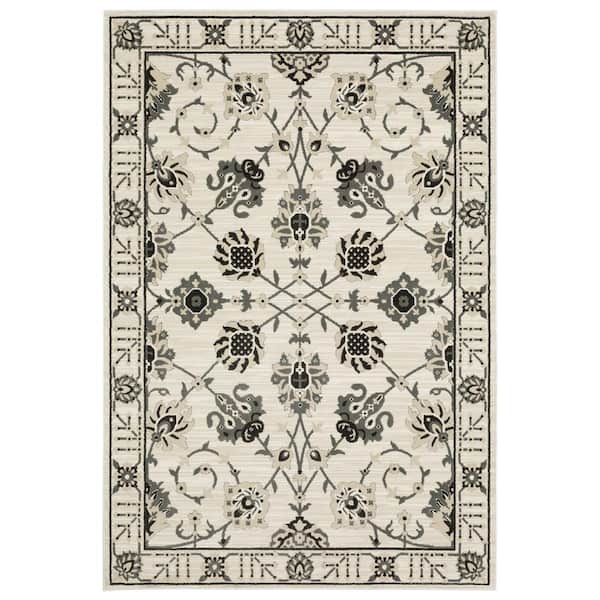 AVERLEY HOME Rayder Ivory/Gray Doormat 3 ft. x 5 ft. Global Persian Floral Polypropylene/Polyester Indoor Area Rug