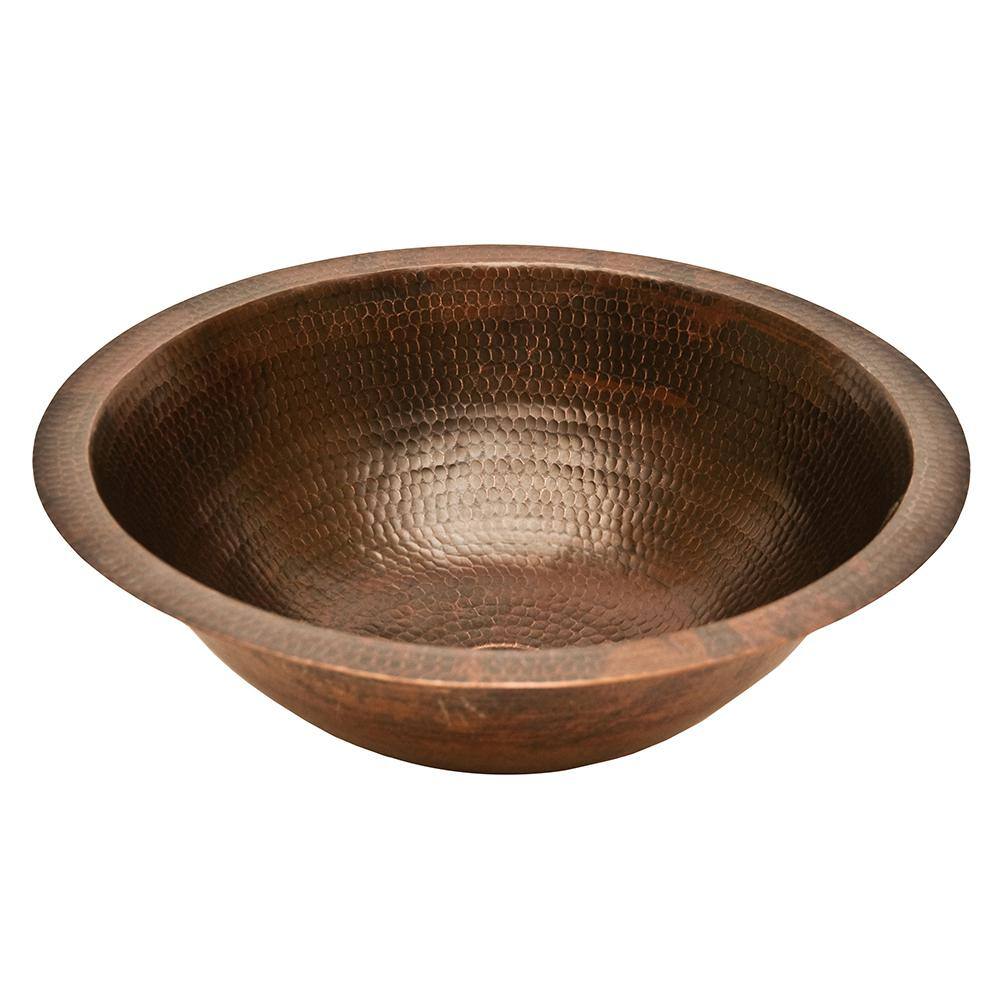 17" Round Hammered Copper Under Counter Bathroom Sink