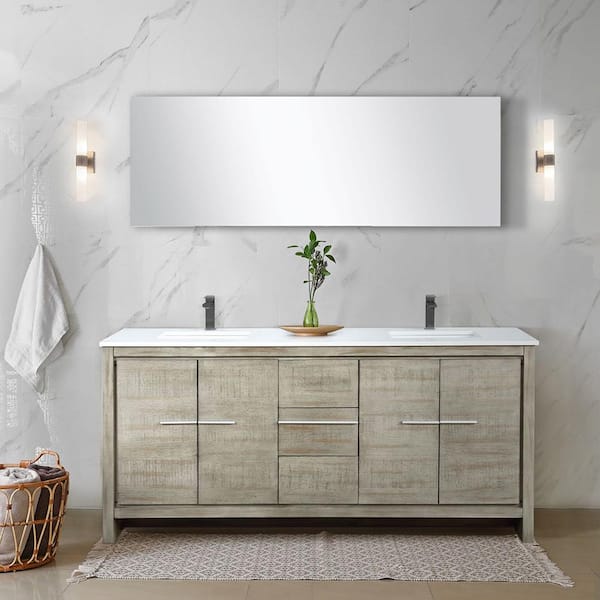 Lexora Lafarre 72 in W x 20 in D Rustic Acacia Double Bath Vanity, Cultured Marble Top, Chrome Faucet Set and 70 in Mirror