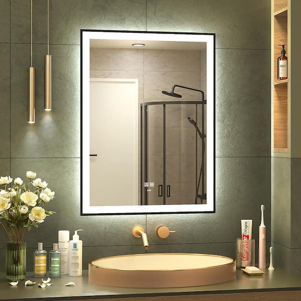 KWW 20 in. W x 28 in. H Large Rectangular Framed Anti-Fog Wall Bathroom Vanity Mirror in Silver