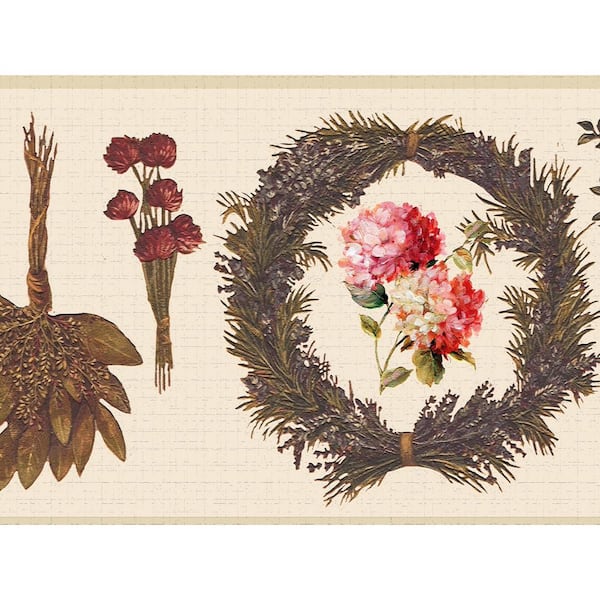 Dundee Deco Falkirk Dandy II Brown Pink Plants Floral Peel and Stick Wallpaper Border