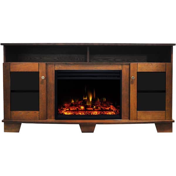 Hanover Glenwood 59.1 in. Freestanding Electric Fireplace TV Stand in Walnut with Multi-Color Flames