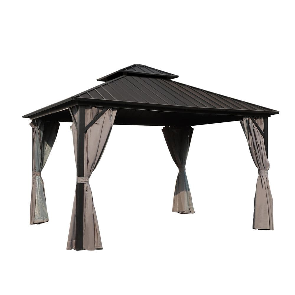 12 ft. x 12 ft. Aluminum Double Hardtop Gazebo with Grey Curtains and Netting price history on PriceWatchPro