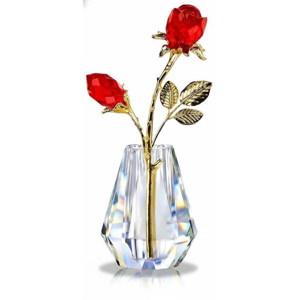 5.1 in. x 2.4 in. Red Crystal Double Rose Figurine - Glass Bouquet