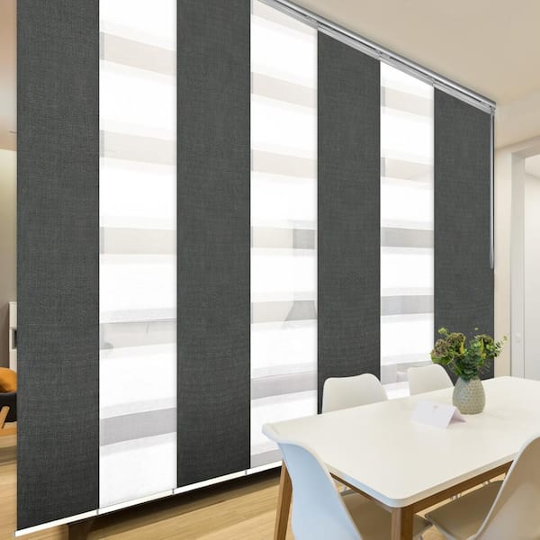 EMOH Spotlit Storm 110 in. - 153 in. W x 94 in. L Adjustable 7- Panel White Single Rail Panel Track with 23.5 in. Slates