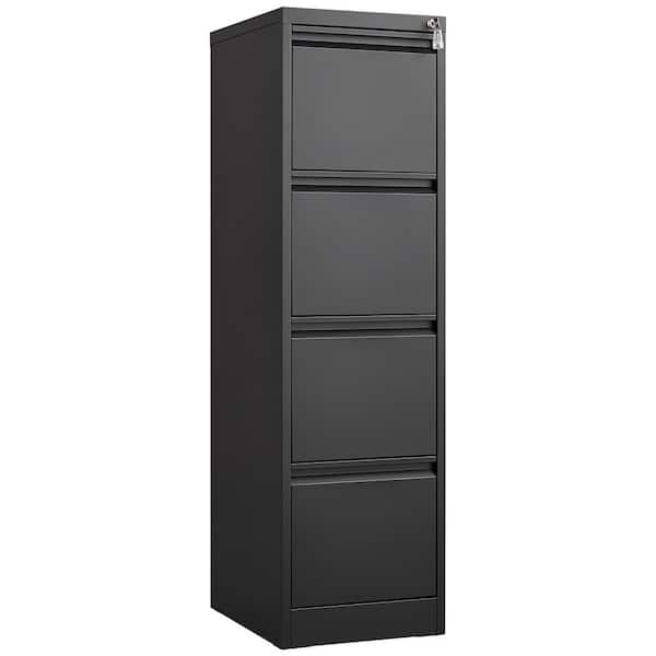 4 Drawer Black Metal 14.76 in. W Vertical File Cabinet with Lock for Home Office Organizer Storage Cabinet