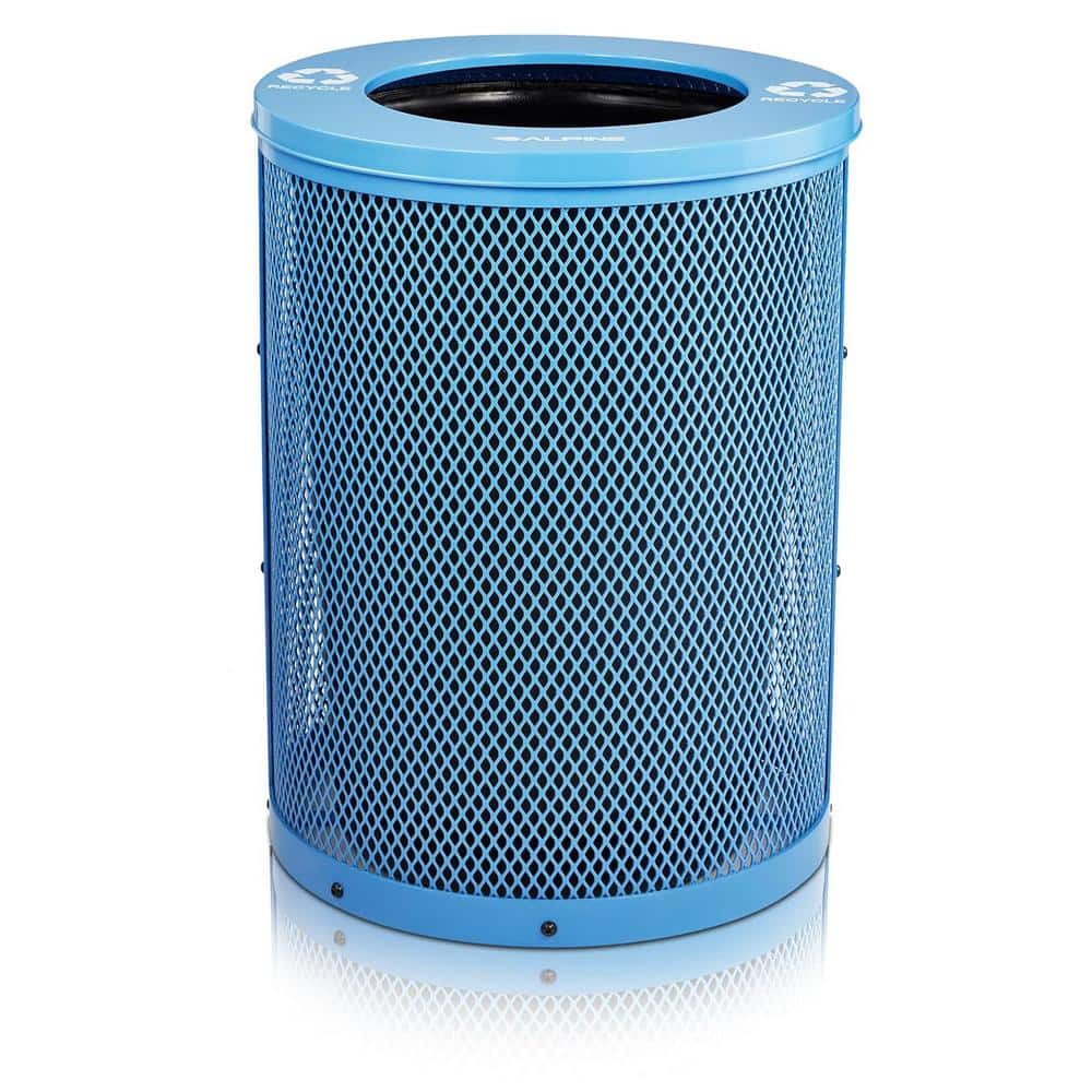 36 Gal. Blue Steel Diamond Outdoor Recycling Commercial Trash Can with Flat