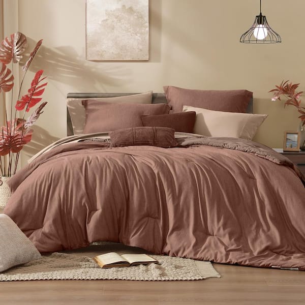 7 Pieces Bed in a Bag King Comforter Set for All Season, Terracotta
