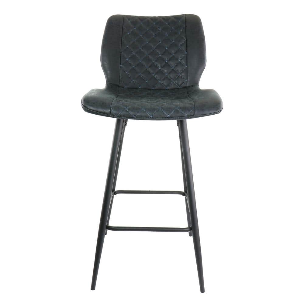 Diamond Stitched Black Faux Leather Bar Stools with Metal Legs