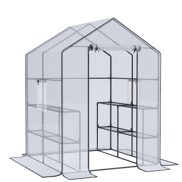 56 in. W x  56 in. D x 77 in. H Walk-In Greenhouse with double Roll-Up Zippered Doors, 3 Tiers and 12 Shelves