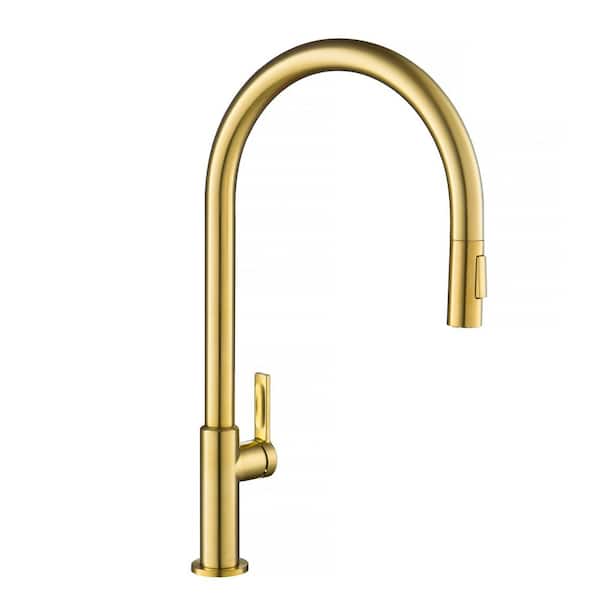 KRAUS Oletto High-Arc Single-Handle Pull-Down Sprayer Kitchen Faucet in Brushed Brass