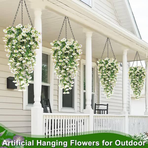 Afoxsos 31 in. White Artificial Hanging Morning Glory Flowers for