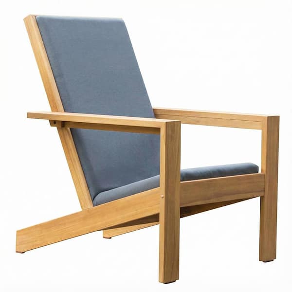 Palou Unfinished Teak Wood Adirondack Chair with Padded Seat and Patio Cover