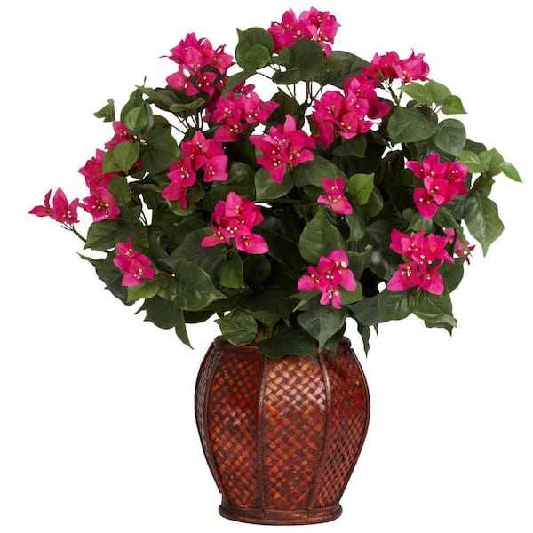 Nearly Natural 24.5 in. Artificial H Green Bougainvillea with Vase Silk Plant