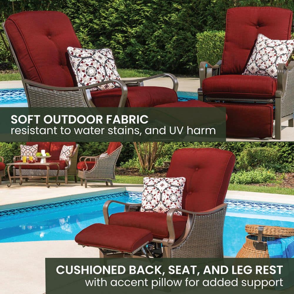 Crimson Red Steel and Wicker Reclining Armchair with Cushions