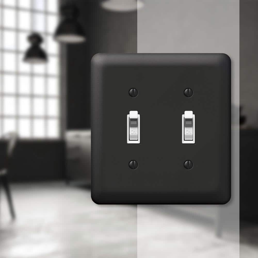 Black Steel Double Toggle Wallplate with Matching Screws