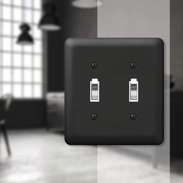 Declan 2 Gang Toggle Steel Wall Plate - Black