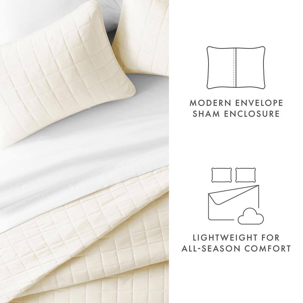 Elegant Ivory Microfiber Twin Quilt Set with Timeless Pattern