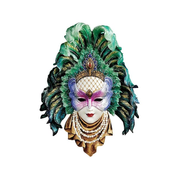 Design Toscano 13 in. x 10 in. Maidens of Mardi Gras Peacock Princess Wall Mask Sculpture
