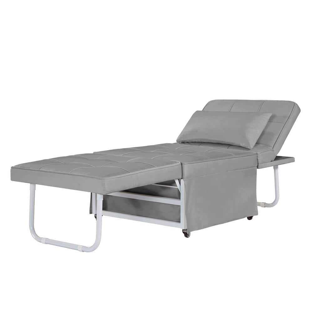 27.6 in. W Light Gray Folding Velvet Single Sofa Bed with Adjustable Backre
