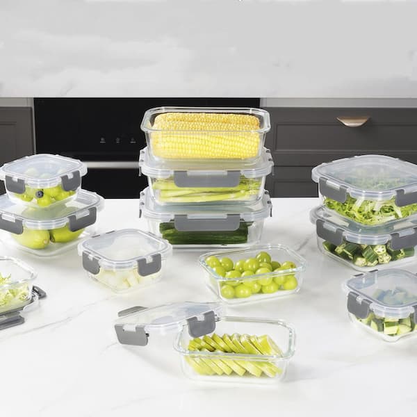 Gray Glass Food Storage Container with Lids (12-Pack) Glass Meal Prep Containers BPA Free Leak Proof