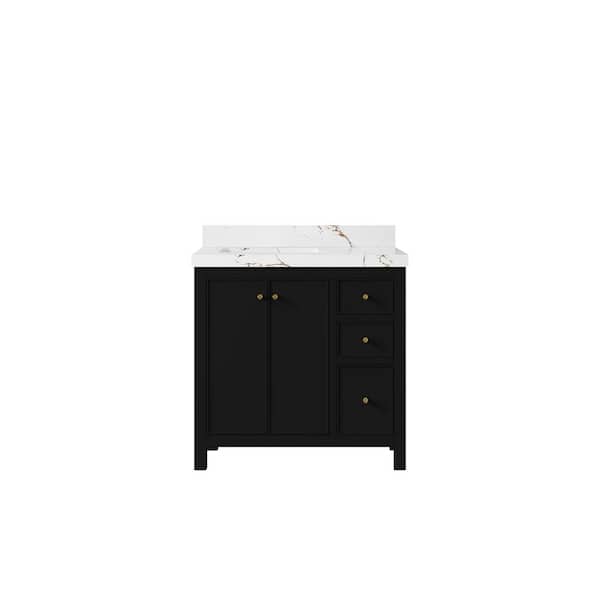 Willow Collections Chicago 36 in. W x 22 in. D x 36 in. H Single Left Offset Sink Bath Vanity in Black with 2 in. Viola Brown Quartz Top